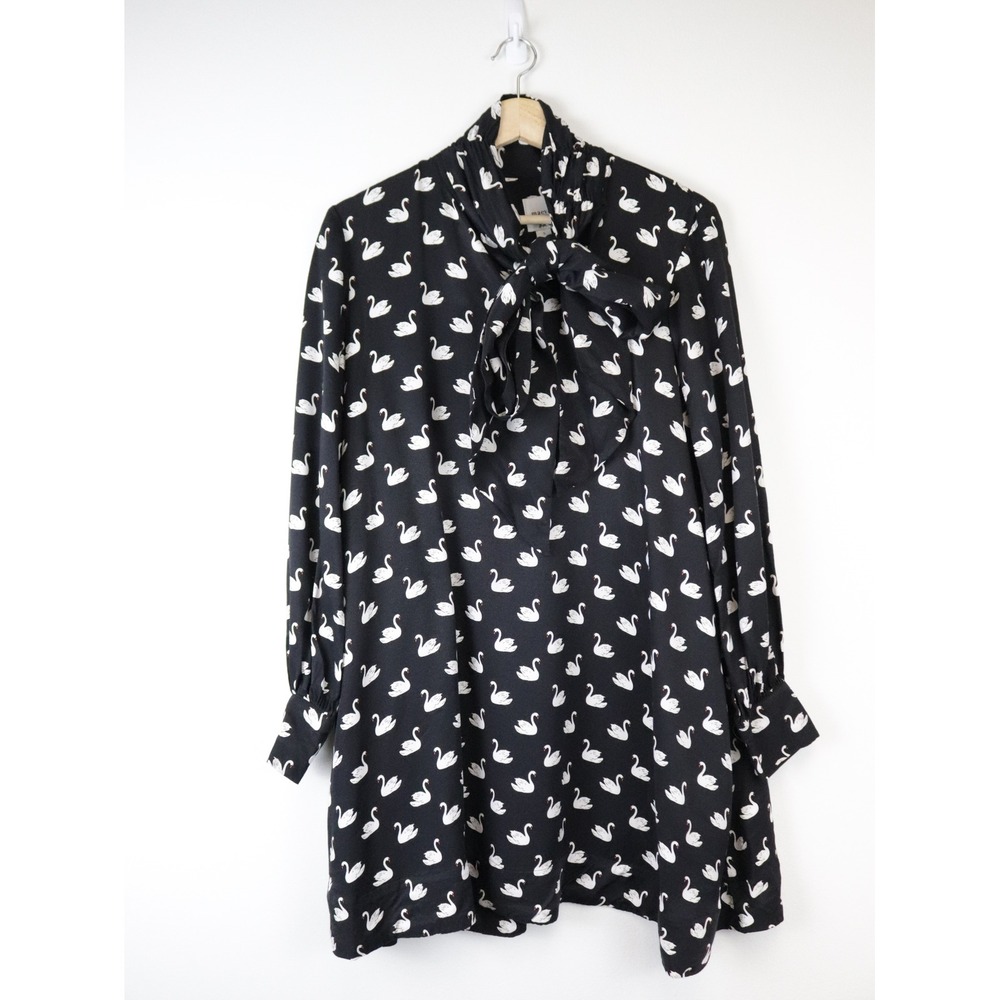 Anthropologie Maeve Caroline Tie-Neck Mini Dress Swan Print Small - Picture 2 of 11